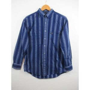 Vintage 90s Geometric Button Up Shirt Men Medium Blue Southwest Western H.I.S